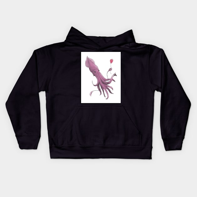 Giant Squid with Cake and Balloon - Happy Birthday Kids Hoodie by trippyart